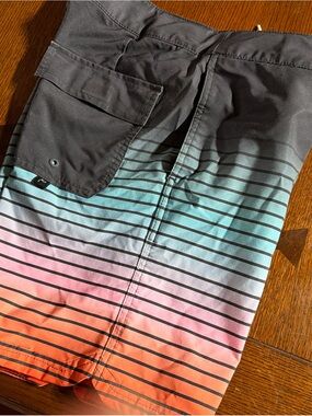 Art Class Boys Size 16 Gradient Stripe Swim Trunks - Black, Teal, Pink, Orange